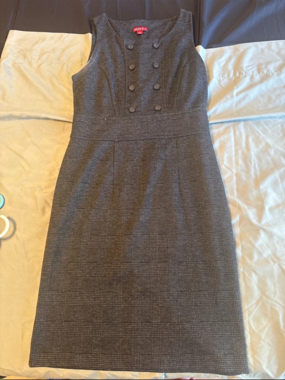 Merona Gray Plaid Sleeveless Double-Breasted Sheath Dress